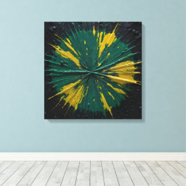 Lienzo Impacto radial: explosión de pintura verde y amari