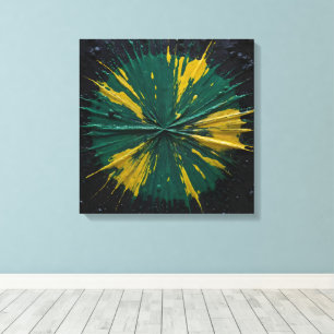 Lienzo Impacto radial: explosión de pintura verde y amari