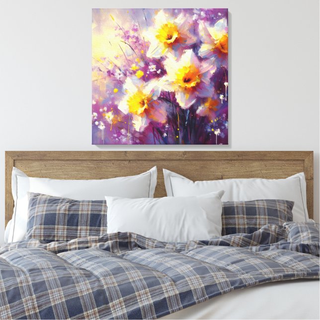 Lienzo Impresionante Daffodil Floral Purple Yellow Art (Insitu(Dormitorio))