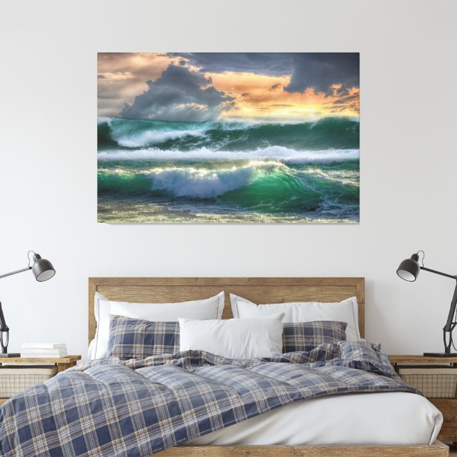 Lienzo Impresionante ola azul/verde del océano atardecer (Insitu(Dormitorio))