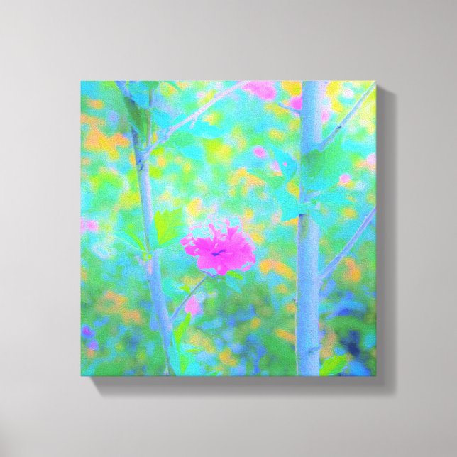 Lienzo Impresionante paisaje azul con flor rosa (Anverso)