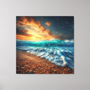 Lienzo Impresionante puesta de sol costera sobre las olas