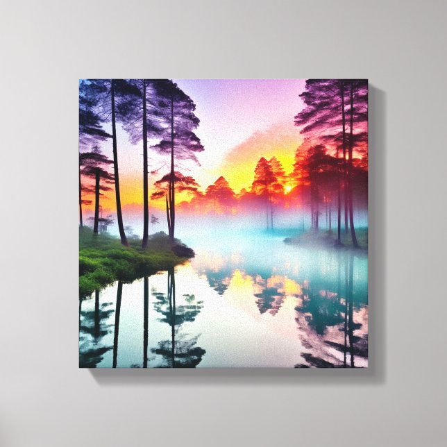 Lienzo Impresionante puesta de sol sobre río forestal (Anverso)