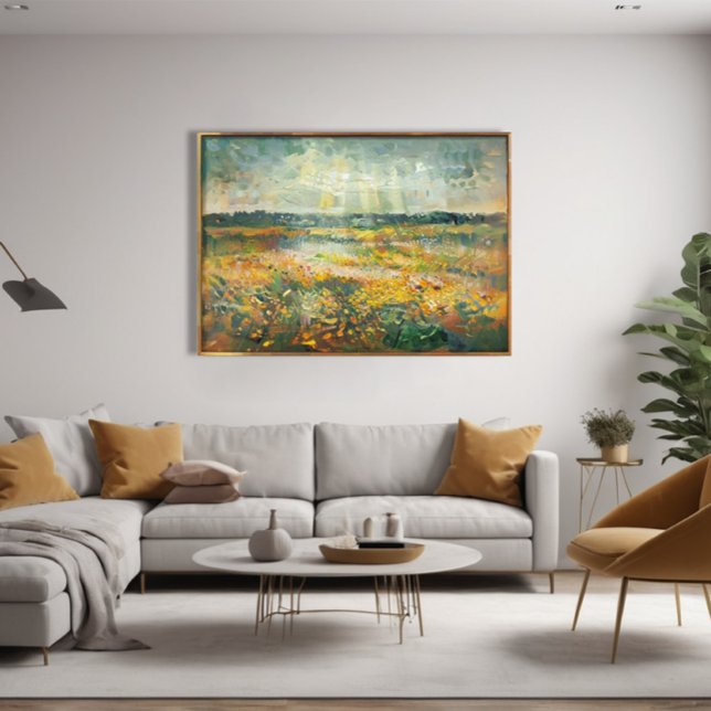 Lienzo Impresionante vibrante paisaje de campo de verano  (Bring the warmth of late summer into your home with this stunning impressionist-style abstract field)