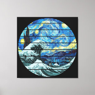 LIENZO IMPRESIONISMO NOCHE ESTRELLADA OLA DE KANAGAWA ART