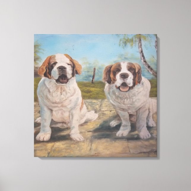 Lienzo Imprimir Ann Hayes Pintando Dos St Bernards (Anverso)