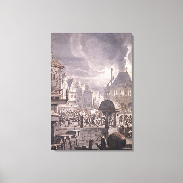 Lienzo Incendio en el casco antiguo de Ámsterdam (Anverso)