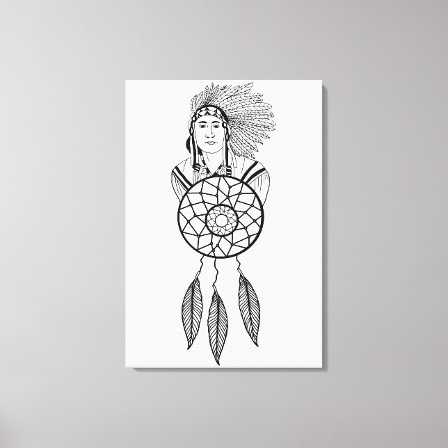 Lienzo Indian Chief dream Catcher Native American Art  (Anverso)