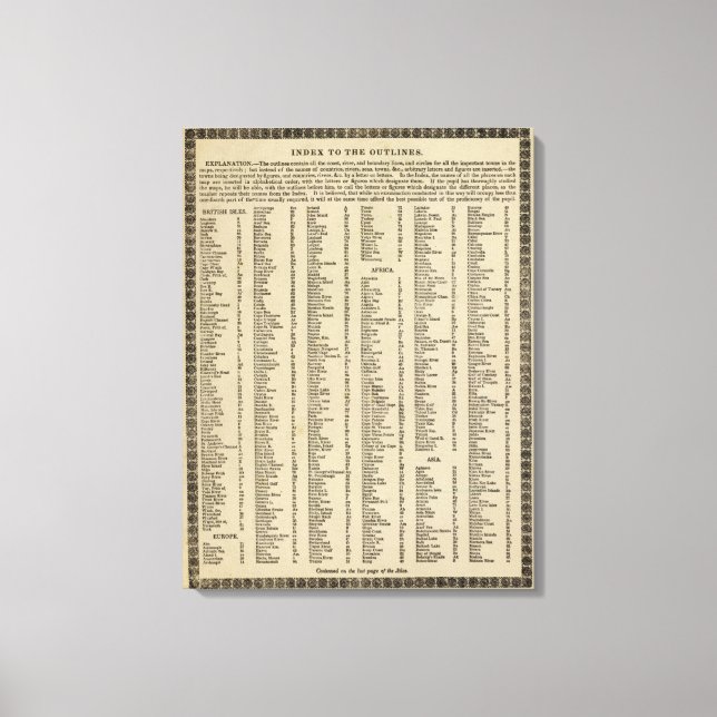 Lienzo Índice de atlas modernos (Anverso)