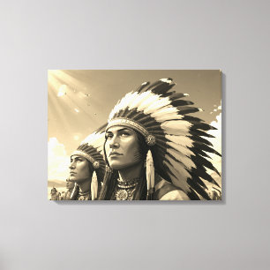 Lienzo Indios americanos nativos en blanco y negro en una