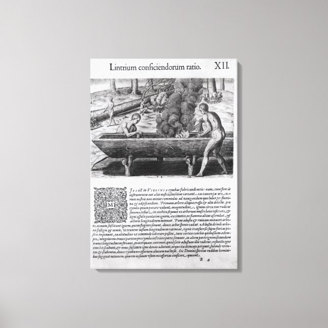 Lienzo Indios de Virginia haciendo botes de dugout (Anverso)