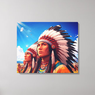 Lienzo Indios nativos americanos bajo la pared del sol br