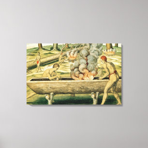 Lienzo Indios que hacen una canoa de cobertizo