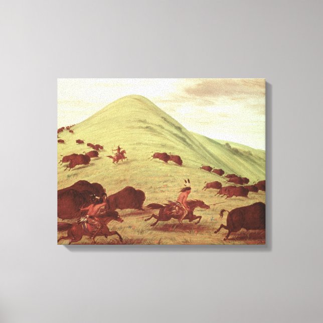 Lienzo Indios sioux cazando búfalo, 1835 (aceite en lienz (Anverso)
