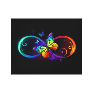 Lienzo Infinito vibrante con mariposa arco iris sobre neg