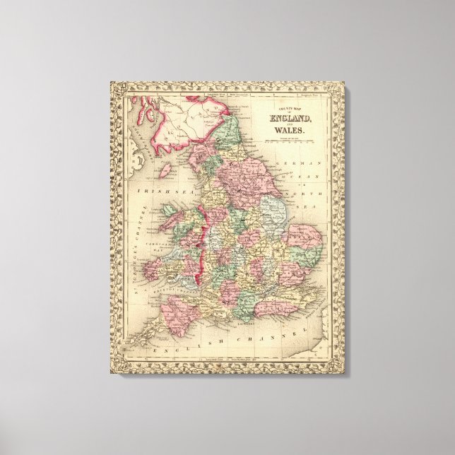 Lienzo Inglaterra, Mapa de Gales por Mitchell (Anverso)