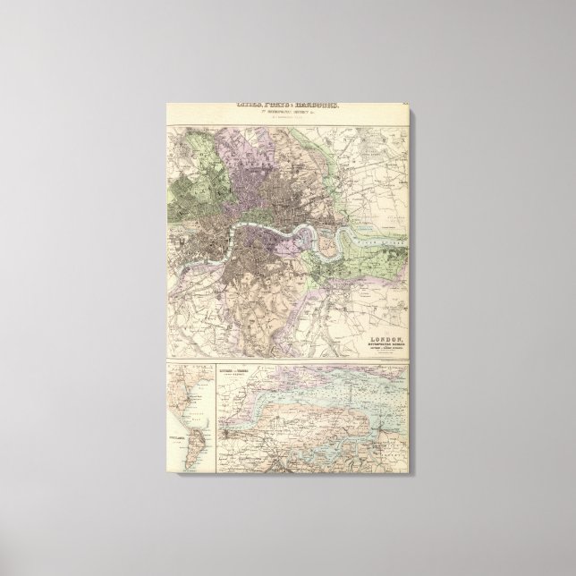 Lienzo Inglaterra y Gales - Ciudades, puertos y puertos (Anverso)