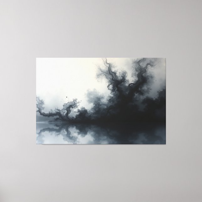 Lienzo Inkstorm – Monochrome Abstract Fluid Art 60"x40" (Anverso)