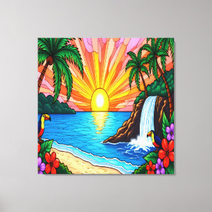 Lienzo Inspirado en Vidrio Pintado Tropical