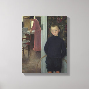 Lienzo Interior con mujeres y un niño