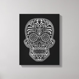 Lienzo Intrincado cráneo de azúcar blanco en negro