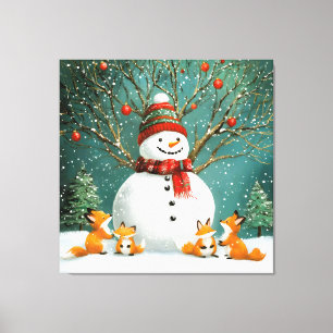 Lienzo Invierno escarpado Snowman Fox Wonderland