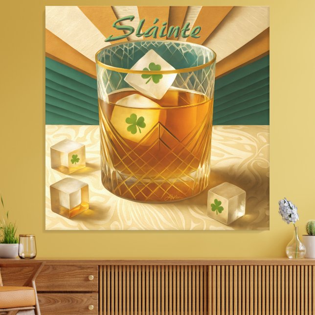 Lienzo Irish Whiskey Tumbler Shamrock Ice "Sláinte!" (Insitu (Sala de estar))