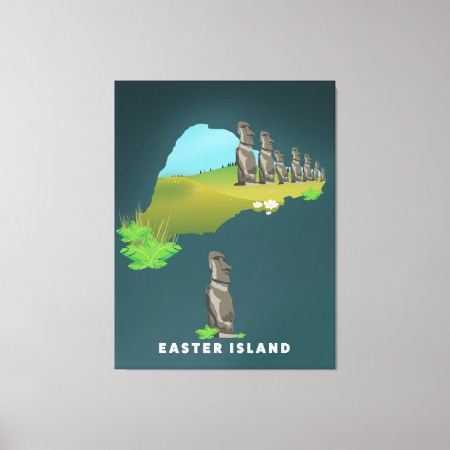 Lienzo Isla de Pascua Ilustrado Mapa ilustrado de la impr (Anverso)