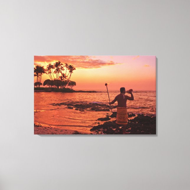 Lienzo Isla Grande, Hawái. Atardecer, Isla Grande Hawái. (Anverso)