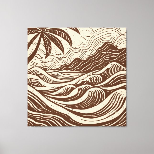 Lienzo Isla tropical en el mar con motivos de madera (Anverso)