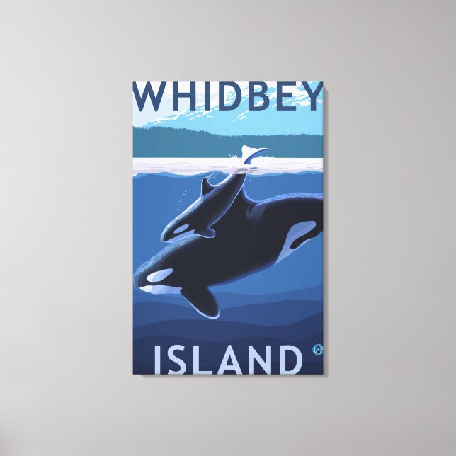 Lienzo Isla Whidbey, WashingtonOrca y Calf (Anverso)
