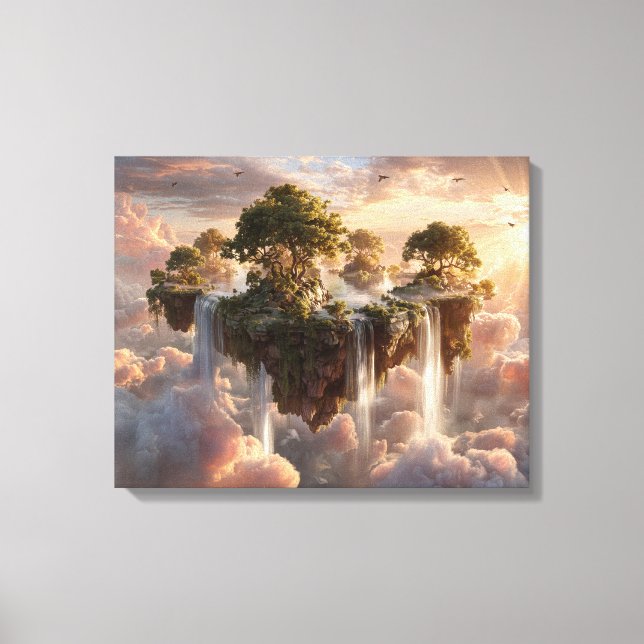 Lienzo Islas flotantes surrealistas con cascadas (Anverso)
