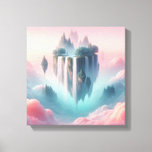 Lienzo Islas flotantes surrealistas con cascadas pastel