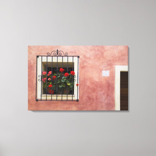 Lienzo Italia, Asciano, cajas de ventanas con primavera f (Anverso)