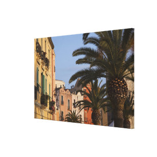 Lienzo Italia, Cerdeña, Cagliari. Edificios y palmeras