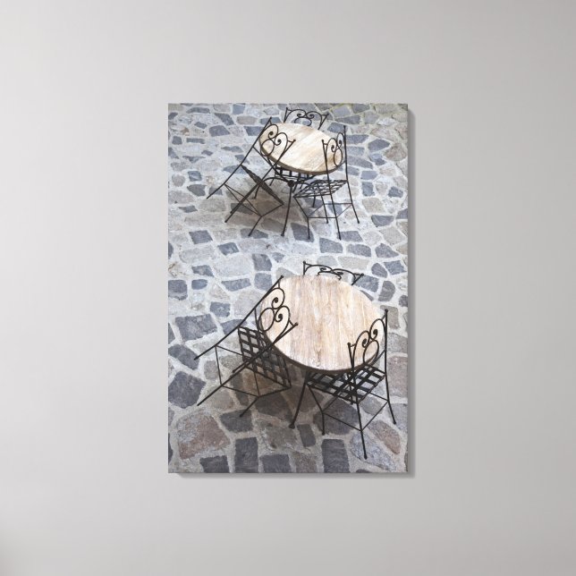 Lienzo Italia, Cerdeña, Castelsardo. Mesas de café. (Anverso)