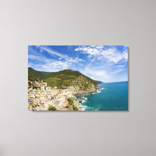 Lienzo Italia, Cinque Terre, Vernazza, Ciudad en la lader