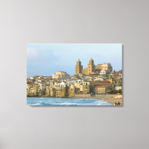Lienzo Italia, Sicilia, Cefalù, Vista con Duomo desde 2