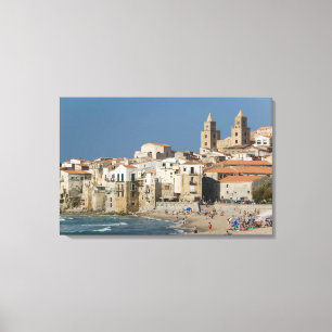 Lienzo Italia, Sicilia, Cefalù, vista de la ciudad con Du