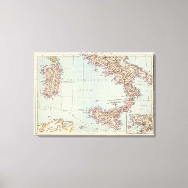 Lienzo Italien sudliche Halfte, Mapa del sur de Italia (Anverso)