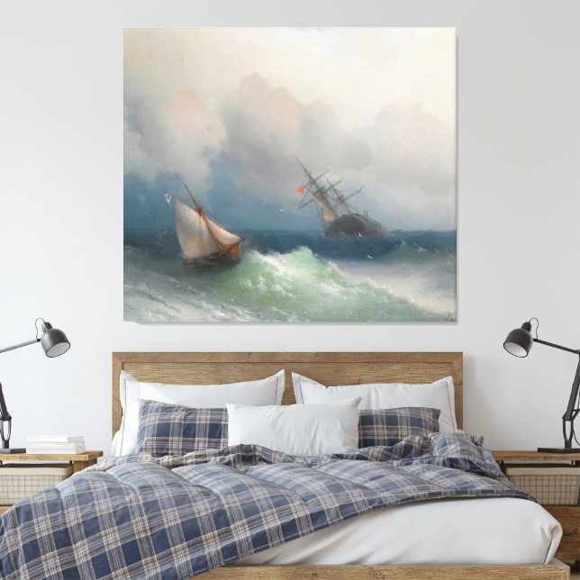 Lienzo Ivan Konstantinovich Aivazovsky - Dos barcos en el (Insitu(Dormitorio))