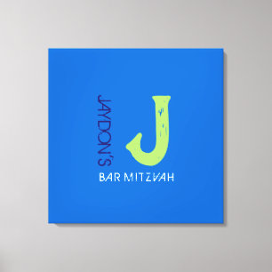 Lienzo J Monograma Barra inicial Bat Mitzvah Rótulo a bor