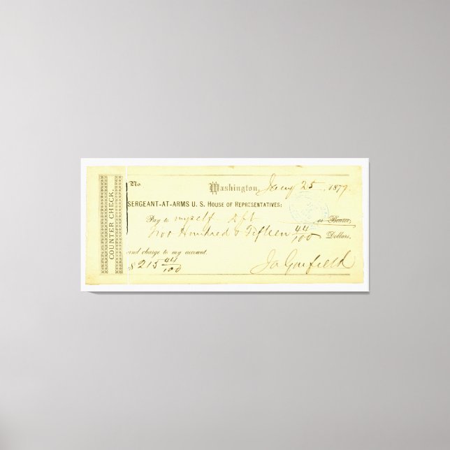 Lienzo James Garfield firmó cheque desde el 25 de enero d (Anverso)