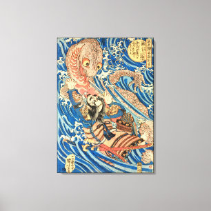 Lienzo Japanese Samurai fighting salamander