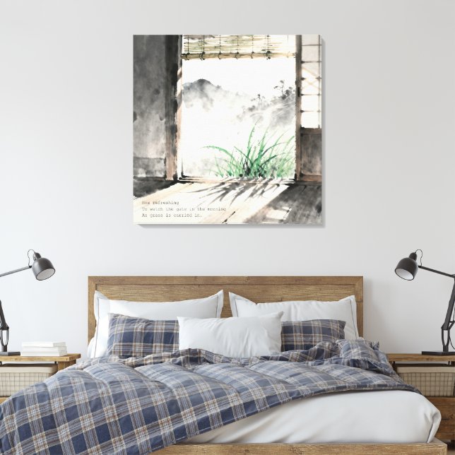 Lienzo Japanese sumi-e ink painting paired with a Haiku  (Insitu(Dormitorio))