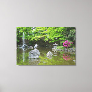 Lienzo Japón, Kyoto. Garza entre hojas verdes frescas