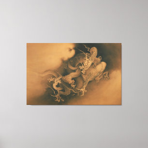 Lienzo Japonés dos dragones en nubes