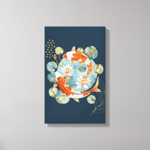 Lienzo Japonés Koi Fish Water Lily Pad Wall Art