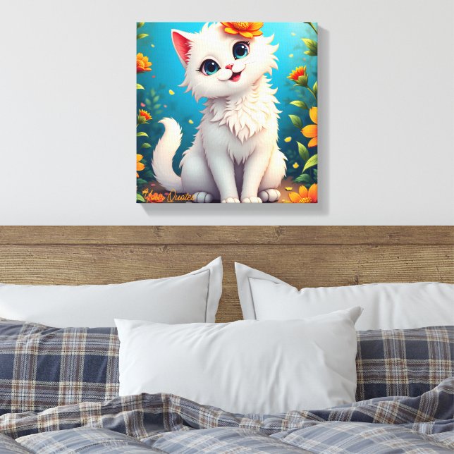 Lienzo Jardín Caprichoso del Gatito Blanco (Insitu(Dormitorio))