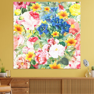 Lienzo Jardín Colorido de Flores - Almohadón Floral Boho